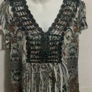 Bohemian Patterned Top with Black Accents size 1X